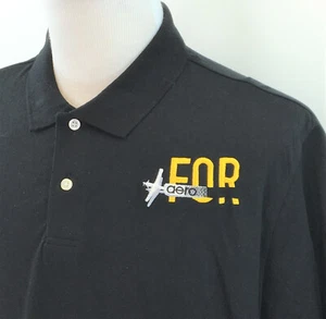 NWT Faded Glory Polo Shirt Men's XL FOR Aero Embroidered Logo Black Pique - Picture 1 of 8