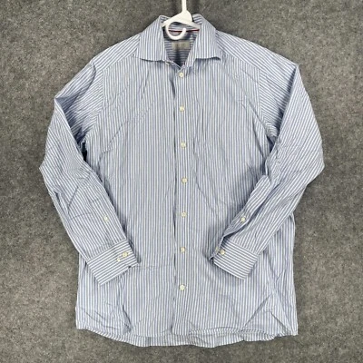 Camisa social masculina Eton ajuste contemporâneo 39 15,5 listrada azul branca com botões - Imagem 1 de 4