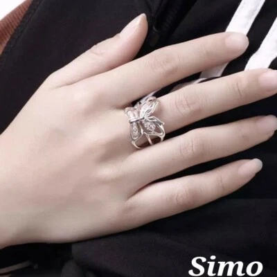 ANELLO DONNA ARGENTO ZIRCONI FARFALLA BUTTERFLY REGOLABILE REGALO SCONTI SEXY - Immagine 1 di 2