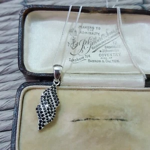 925 Sterling Silver Necklace, Genuine Black Spinel Pavé Pendant, Solid Silver  - Picture 1 of 7