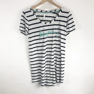Nordstrom Short Sleeved Shirt Dress White Navy Striped Sz L - Picture 1 of 5