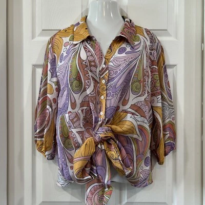 Blusa Alex & Parker Ligera Gauzy Corbata Frontal Talla Grande 1X Estampado Groovy  Foto 1 de 4