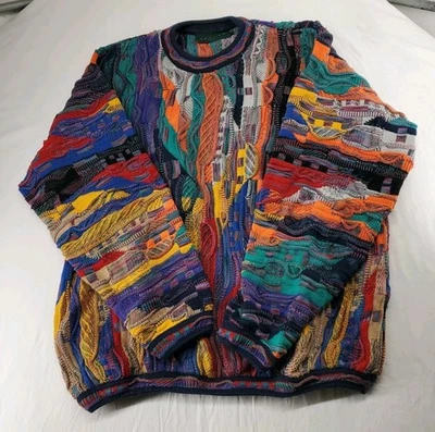 Винтажный 90-х Тундра Канада 3D вязаный 100% хлопок текстурированный молнии Crewneck свитер XLT - Изображение 1 из 4