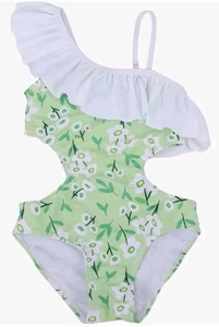 LIZENS Girls' Swimwear Cut Out Trim Ruffle One Piece Beach Bathing Suit Sz 2-3T - Picture 1 of 3