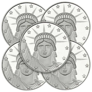Lot of 5 - 1 Troy oz Lady Liberty  .999 Fine Round - Picture 1 of 3