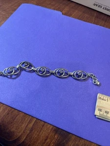Retired Brighton Rock and Scroll Silver Tone Swirl Linked Bracelet Adjustable - Picture 1 of 6