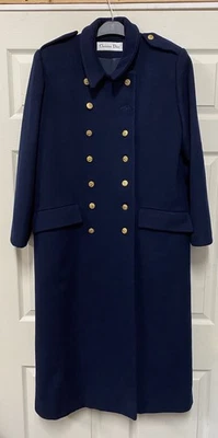 Vintage 1980s Christian Dior Navy Wool Double Breasted Union Made USA Coat Sz 8 - Image 1 of 4