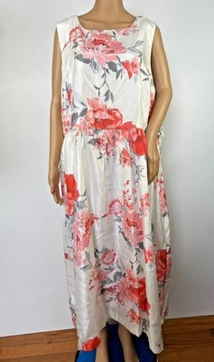 NWT DONNA RICCO Plus Size 20W Coral Cream Floral Fit & Flare Sleeveless Dress C1 - Image 1 of 4