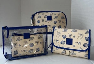 Tender Love + Carry Viral Costal Blue Bow Shell Toiletry Travel Makeup Bag Set - Picture 1 of 6