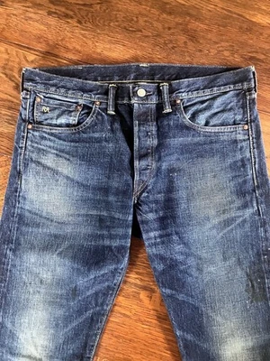 RRL Vaqueros Denim Lavado Oscuro Pintura Desgastados Slim Fit 34 x 34 Nuevos sin Etiquetas Foto 1 de 4