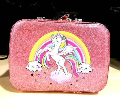 Glitter Rainbow Girls Unicorn Pink Sparkles Case Zipper Handles 7 3/4" Wide - Image 1 of 4