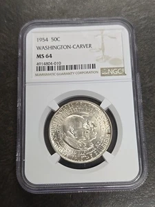 1954 P Washington-Carver Silver Half Dollar NGC MS64 MS 64 NICE - Picture 1 of 5