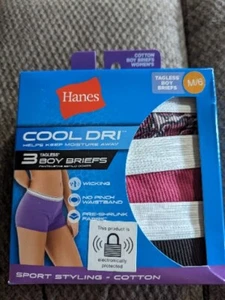 Hanes Womens M/6 Cool Dri Boy Briefs 3pc Underwear Cotton Sport Tagless New - Picture 1 of 5