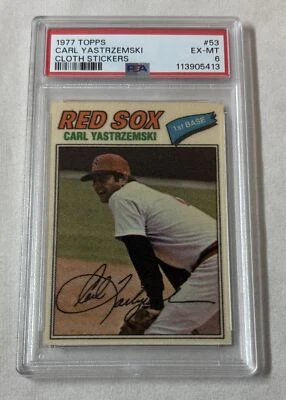 1977 Topps cloth stickers #53 CARL YASTRZEMSKI ~ PSA 6 - Image 1 of 2