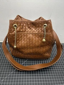 Siso Made In Italy Handtasche geflochtenes Leder braun Top Zustand Vintage - Bild 1 von 15