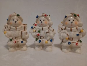 Set of 3 Vintage White Porcelain Bears Christmas Ornaments - Picture 1 of 9