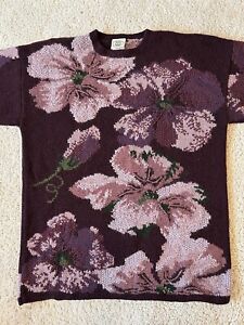 Vintage Laura Ashley Jumper Sweater Size Large 100% Wool Embroidered Floral