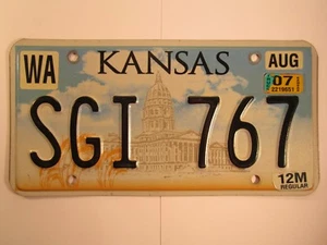 LICENSE PLATE Car Tag 2001 2007 KANSAS SGI 767 Wallace County STATE CAPITOL [Z91 - Picture 1 of 1