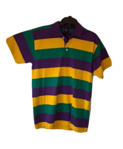 MARDI GRAS Shirt Parade Sz M Polo Style Men Pull Over Sz M Purple green Gold Top - Picture 1 of 10