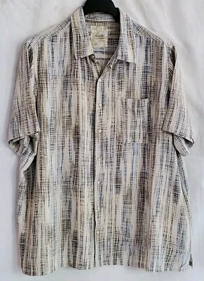 Vtg Tasso Elba Hawaiian Style Shirt Men's 2XL Beige Plaid Cool Linen Silk  Blend - Image 1 of 4