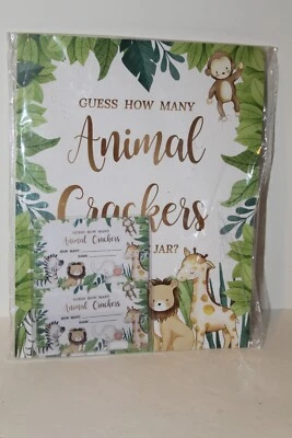 JUEGO SAFARI Baby Shower ¿Adivina cuántas galletas animales? SIGNO con SOPORTE Y 50 TARJETAS Foto 1 de 4