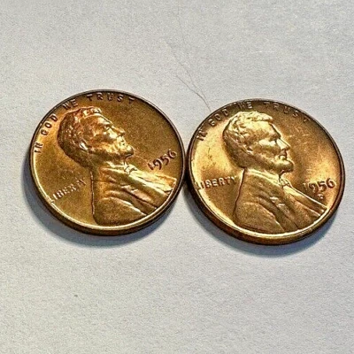 1956-P / 1956-D Lincoln Wheat 1c Pair ~ GEM BU ~ Mostly RED ~ 2 Coins ~ P86 - Image 1 of 2