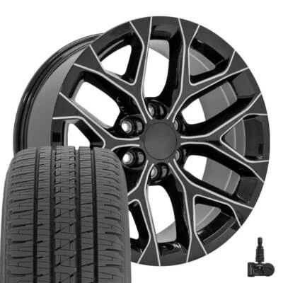20" Milled Black Snowflake Wheels Bridgestone Tire TPMS Set Fits Silverado Tahoe - Image 1 of 4