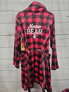 Lets Get Cozy Robe Womens S/M Short Tie Long Sleeve Plaid Mama Bear Pockets #B77 - Picture 1 of 9