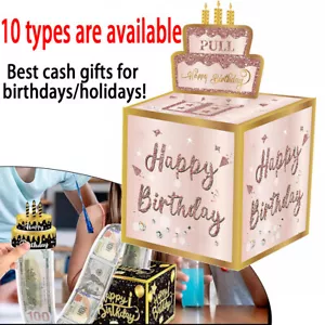 Happy Birthday Day Money Box Surprise Gift Box for Cash Gift with Pull Out Card - Picture 1 of 25