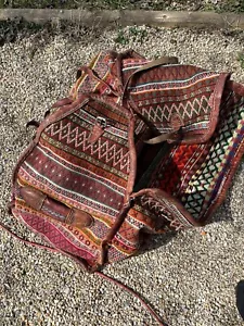 Primitive Antique Berber Camel Bag Handmade Leather Wool Morocco 40" x 25" - Picture 1 of 8