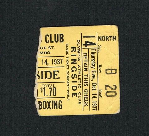 RARE 1937 Philadelphia boxing ticket DONOFRIO MAFFEI FINAZZO MARTIN HALL RIZZO Cover