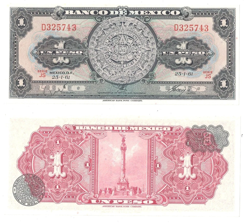 1961 Mexico 1 Peso Aztec Calendar Stone Pick# 59g #5743 - Image 1 of 1