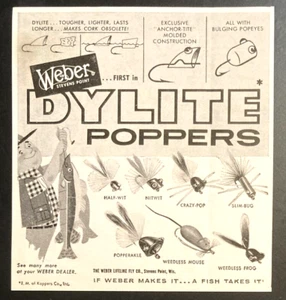 1957 Print Ad Weber Dylite Plastic Poppers Fly Fishing Lures Stevens Point WI - Picture 1 of 2
