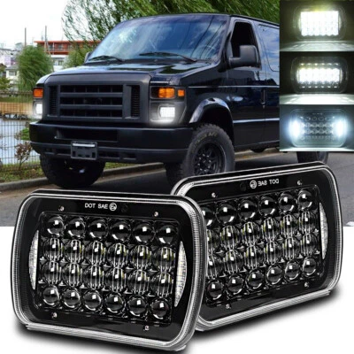 Pair 5x7" 7x6" LED Headlights DRL For Ford E-150 E-250 Econoline Van Club Wagon - Image 1 of 4