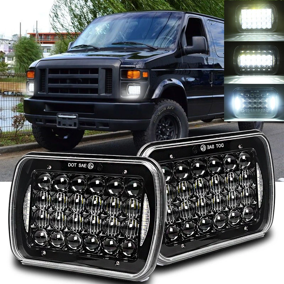 Pair 5x7" 7x6" LED Headlights DRL For Ford E-150 E-250 Econoline Van Club Wagon - Image 1 of 4