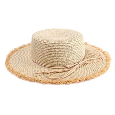 Sombreros de paja para el sol para mujer sombreros de playa de ala ancha nudo con flecos talla única beige Foto 1 de 4