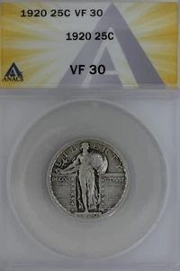 1920  .25   ANACS   VF 30   Standing Liberty Quarter, Liberty 25 Cents - Picture 1 of 2