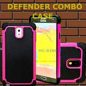 Pink Hybrid Rugged Impact Rubber Hard Case Cover for Samsung Galaxy Note 3 +Flim - Picture 1 of 2