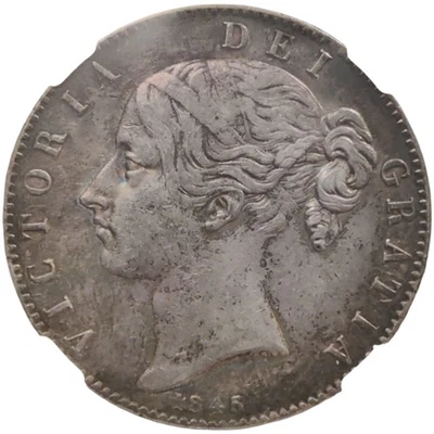 Great Britain 1845 Silver Crown Cinquefoil Edge NGC XF 45 Young Head Victoria  - Image 1 of 4
