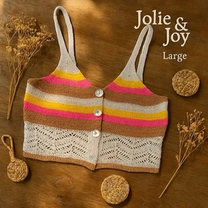 Jolie & Joy Crochet Crop Top Large Multicolor Striped Knit Boho Festival - Picture 1 of 4