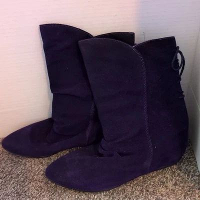 Botas planas de cuero holgadas moradas con cordones en la espalda talla 10 para mujer Stevie Nicks Boho Foto 1 de 4