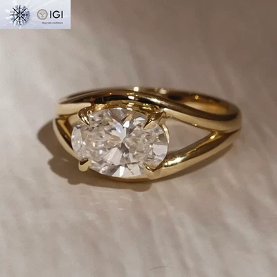 IGI 2.20 克拉椭圆形切割 F VS1 实验室种植钻石订婚戒指 14K 黄金 — 第 1/4 张图片