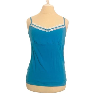 Vtg Y2K Babydoll Cami Top Sz Large Aqua Blue Lace Trim Fairy Grunge Faded Glory - Image 1 of 4