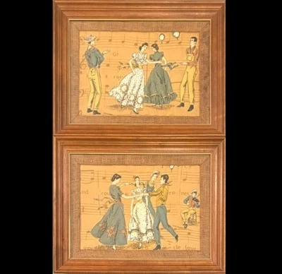 Framed Quilted Illustrations of square dancing - Image 1 of 4