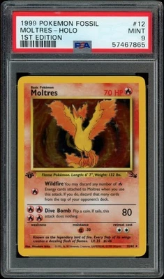 PSA 9 MINT Moltres 12/62 1st Edition Fossil Holo Pokemon Card Graded - Image 1 of 2
