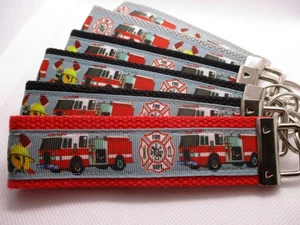 Firetruck Fireman on Strong Webbing Key Fob Keychain Wristlet Rescue vehicles - Picture 1 of 10