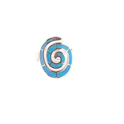 Anello in argento opale blu, design a spirale con chiave greca, anello di dic... - Immagine 1 di 4