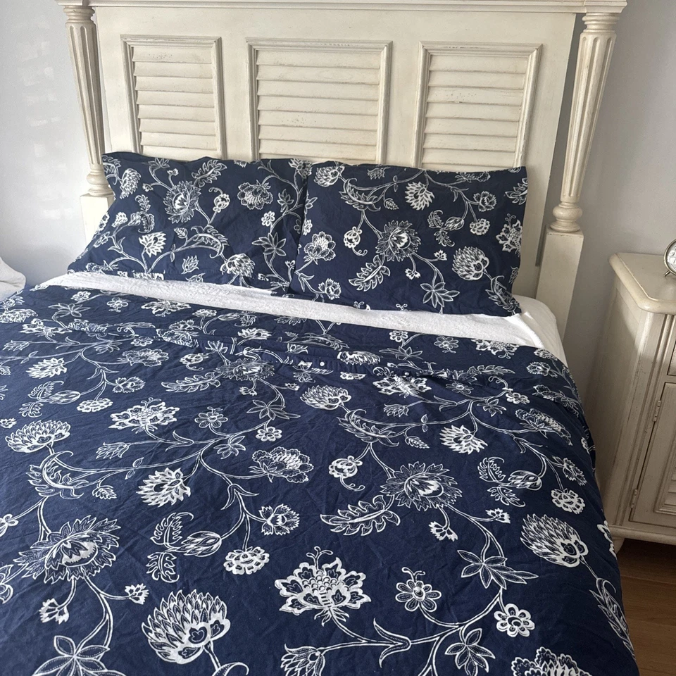 Funda nórdica IKEA azul marino y blanco floral tamaño queen algodón ☼nueva Foto 1 de 4