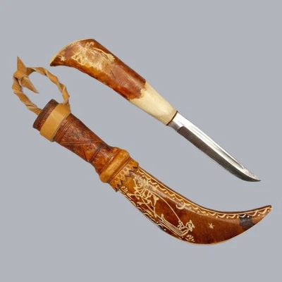 Vintage 1960s Finnish Sami Style Puukko Knife Lapland Reindeer Horn #A697 - Bild 1 von 4