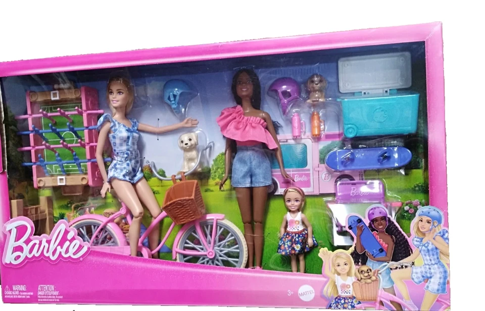Barbie patio trasero divertido juego conjunto de muñecas juguete 3 muñecas bicicleta de trabajo Foto 1 de 1